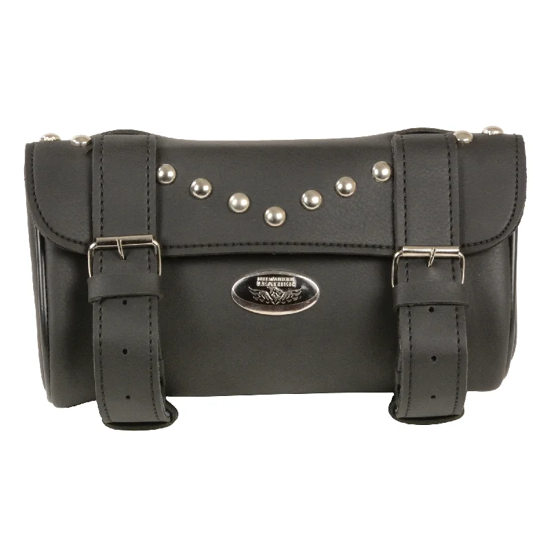 Comfortable Design Milwaukee Leather SH62603 Black PVC Double Strap Studded Motorcycle Tool Bag