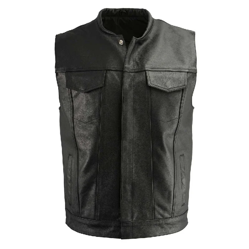 Fresh And Fashionable M Boss Motorcycle Apparel BOS13502 Men's Leather Black Snap Front Club Style Vest with Quick Draw Pocket