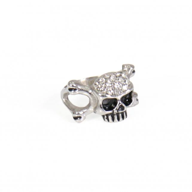 High Street Series Hot Leathers JWR1103 Rhinestone Skull and Bones Stainless Steel Ring High Street Series Hot Leathers JWR1103 Rhinestone Skull and Bones Stainless Steel Ring