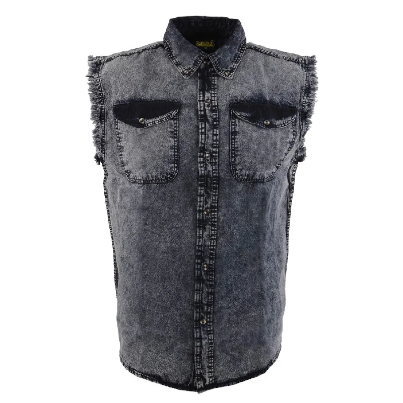 Trendy Casuals Milwaukee Leather MDM11678 Men’s Classic Grey Button-Down Cut Off Frayed Sleeveless Casual Shirt Trendy Casuals Milwaukee Leather MDM11678 Men’s Classic Grey Button-Down Cut Off Frayed Sleeveless Casual Shirt