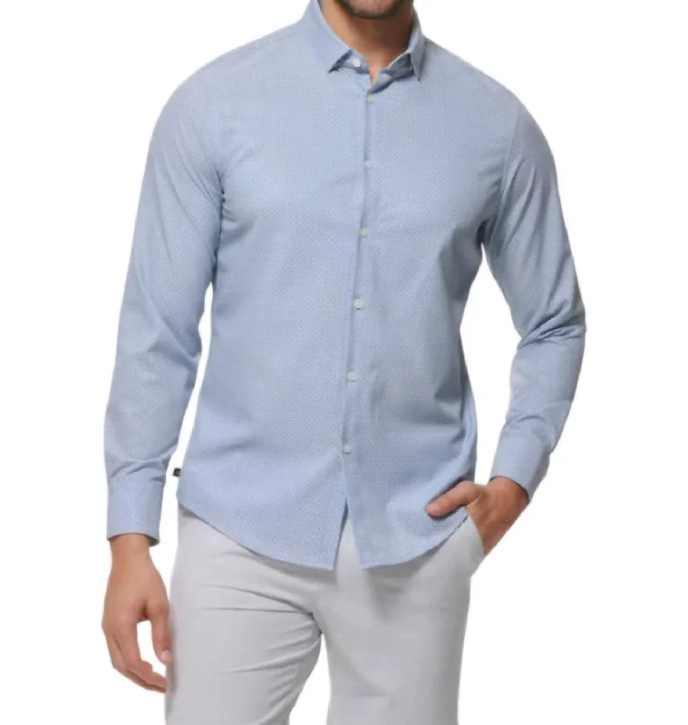 French Retro No Tuck Button-Up Shirt In Blue Floral