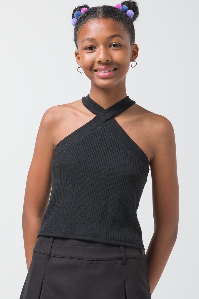 Thin Design Cross Over Top Black