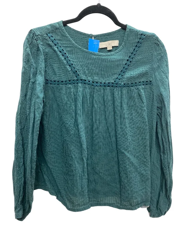 Denim Design Top Long Sleeve Basic By Loft In Green, Size: S