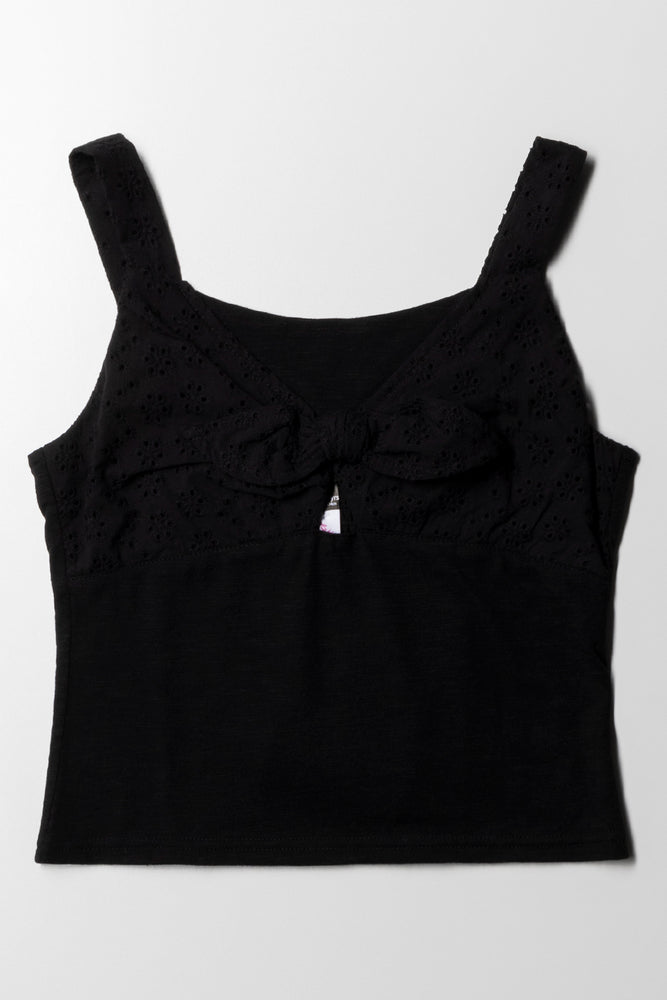 Fashionable Inner Wear Front Tie Smoked Knit Top Black