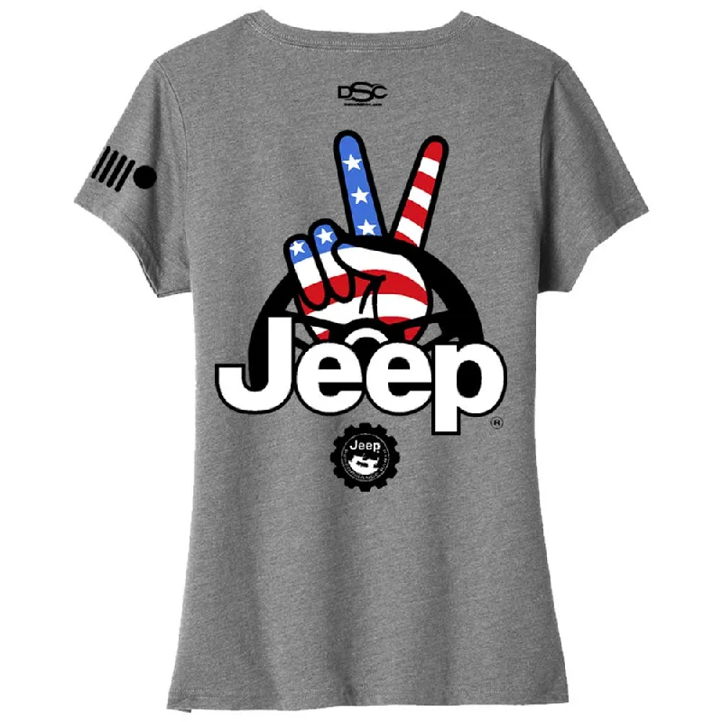 Modern Chic Ladies Jeep® Wave USA V-neck - Graphite Heather