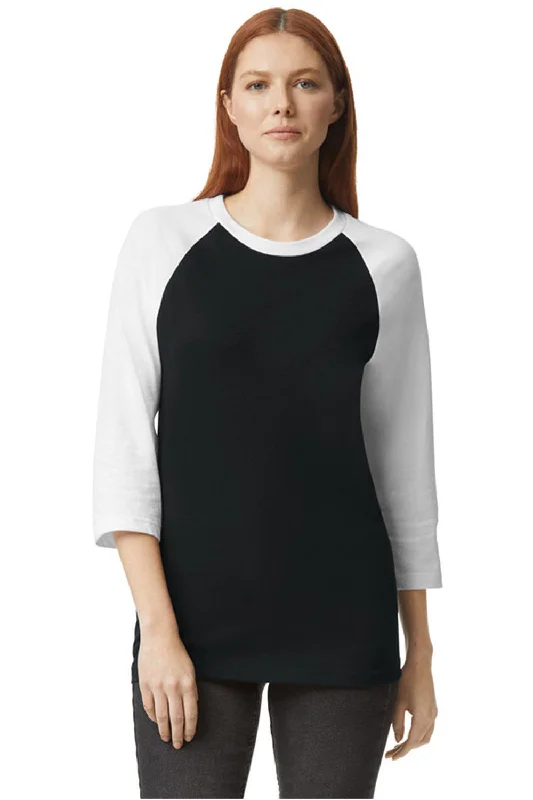 High-end Design American Apparel Mens CVC Raglan 3/4 Sleeve Crewneck T-Shirt - Black/White