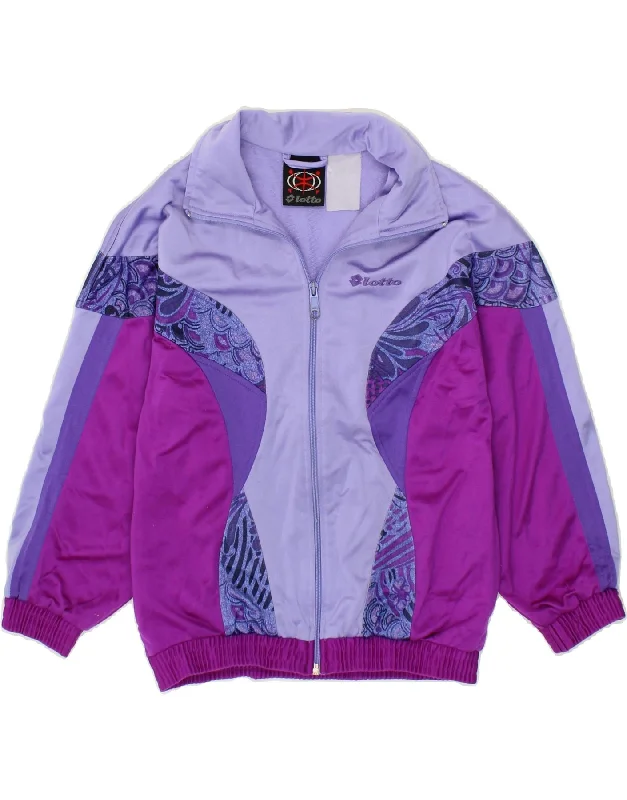 Lounge Wear LOTTO Girls Graphic Tracksuit Top Jacket 8-9 Years Purple Colourblock