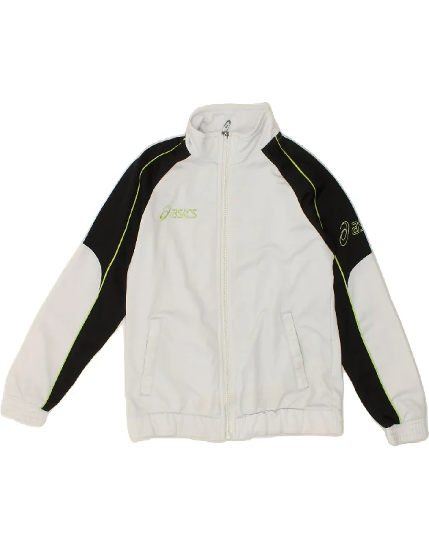 Fashion Must-have ASICS Boys Graphic Tracksuit Top Jacket 10-11 Years White Colourblock