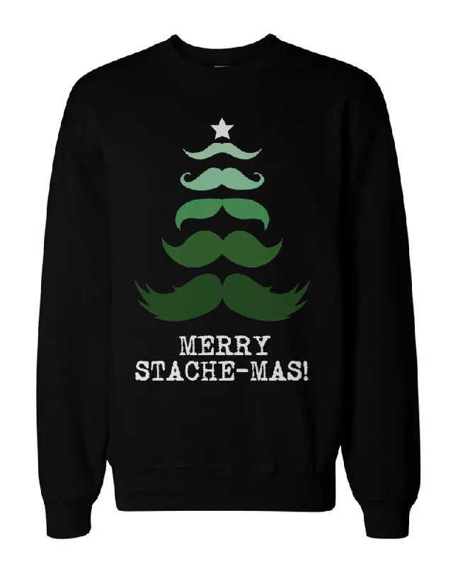 Eye-catching Personality Funny Christmas Graphic Sweatshirts - Merry Stache-mas Black Sweatshirt