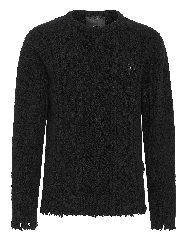 Playful Style Lambswool Pullover Round Neck LS Skull&Bones