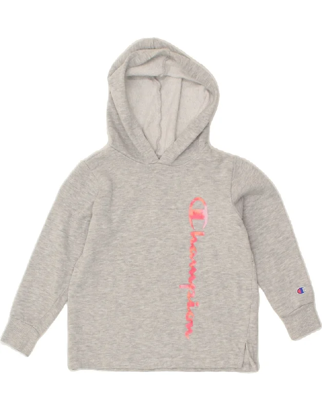 Personalized Outfit CHAMPION Girls Graphic Hoodie Jumper 4-5 Years Grey Cotton
