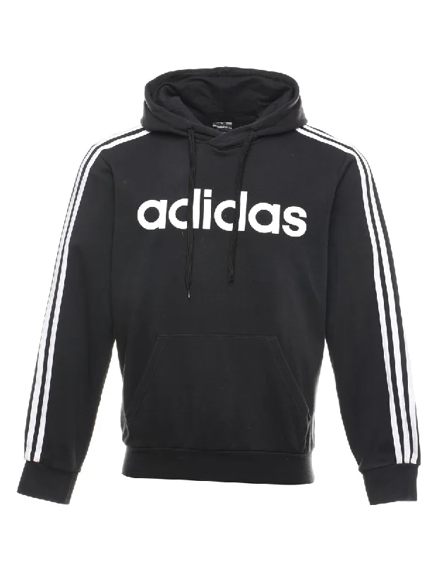 Urban Design Sense Adidas Black & White Three Stripe Hooded Sweatshirt - S