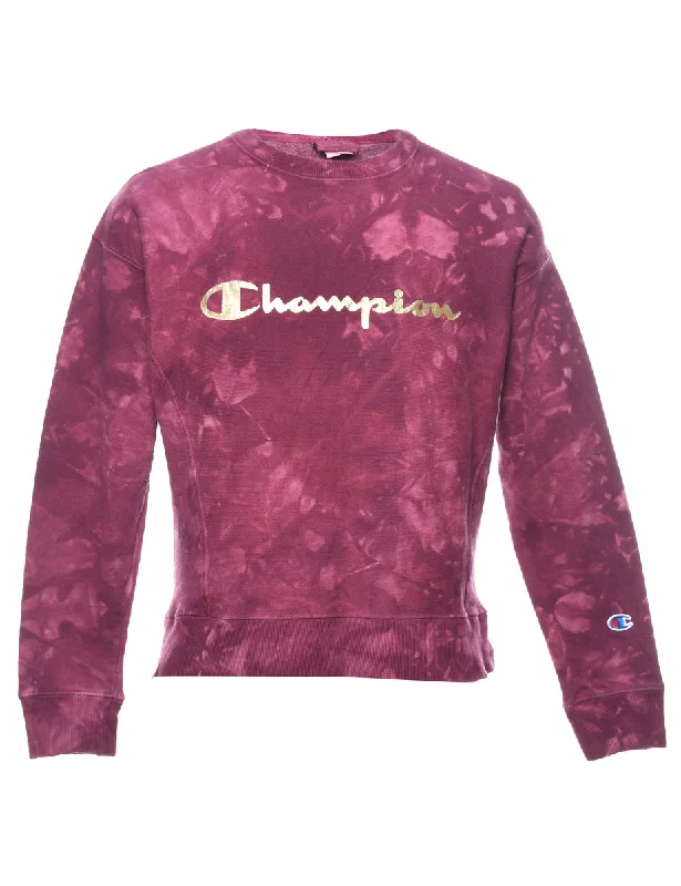 Free And Comfortable Champion Tie-dye Printed Plum & Gold Sweatshirt - S