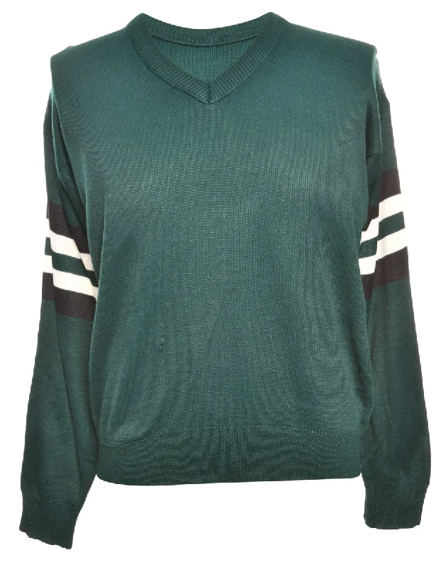 Celebrity Style Green & White Striped Knit Jumper - M