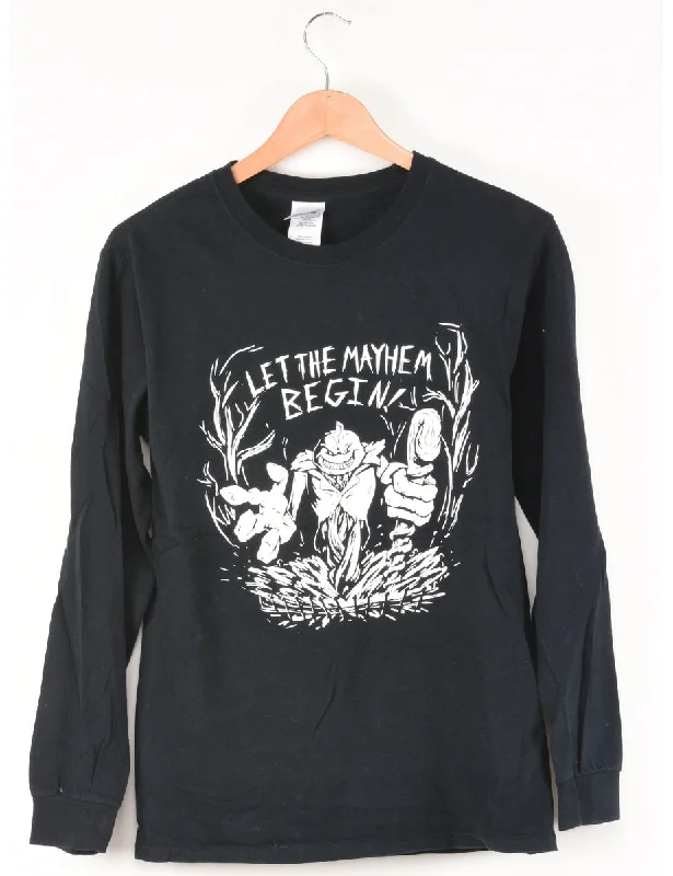 French Style Let The Mayhem Begin Printed Black & White T-shirt - S