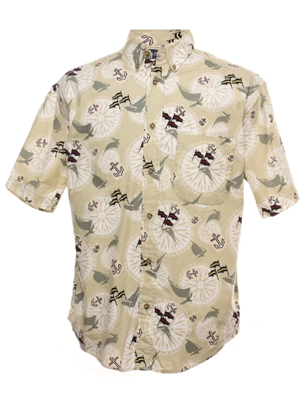 High-end Customization Puritan Beige 1990s Nautical Design Shirt - M