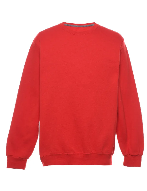 Comfortable Tops Red Plain Sweatshirt - M