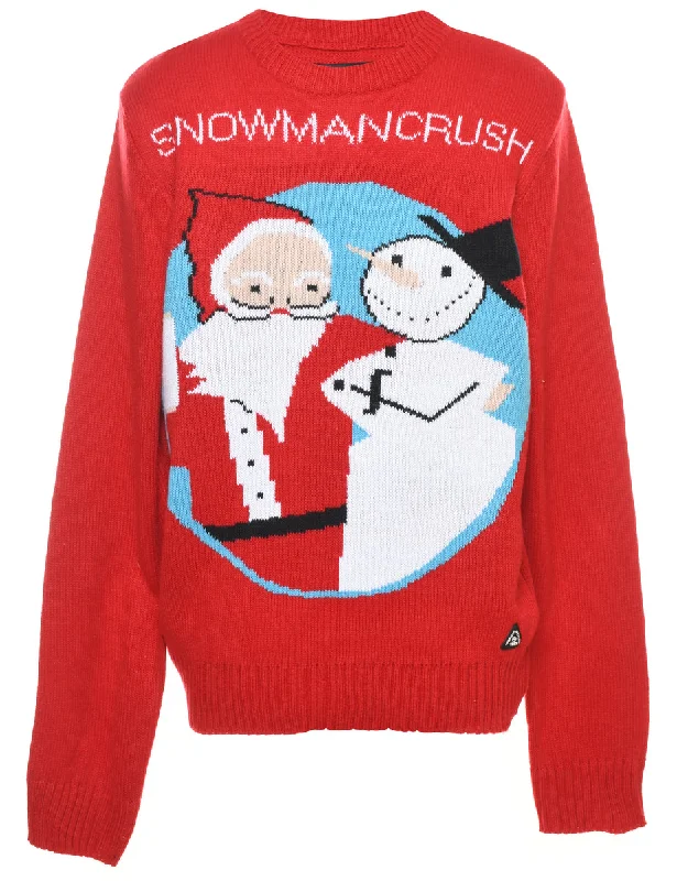 Casual Fit Snowman Christmas Jumper - L