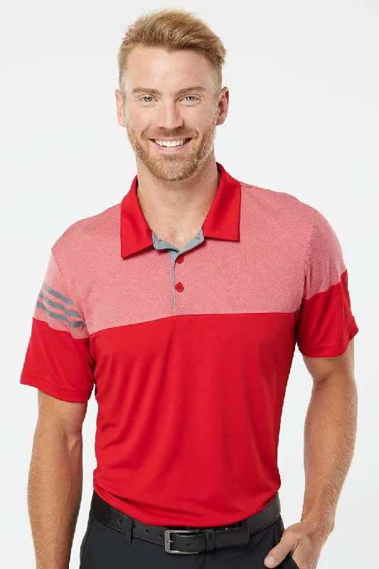 Must-have For Autumn And Winter Adidas Mens 3 Stripes Colorblock Moisture Wicking Short Sleeve Polo Shirt - Power Red