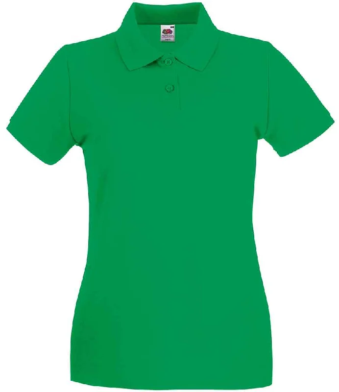 Stretch Design Fruit of the Loom Lady-Fit Premium Cotton Piqué Polo Shirt | Kelly Green Stretch Design Fruit of the Loom Lady-Fit Premium Cotton Piqué Polo Shirt | Kelly Green